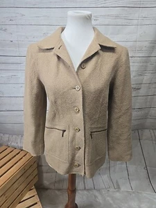Vintage Talbots Women's M Button Up Jacket Tan Alpaca Wool Blend Zip Pockets - Picture 1 of 9