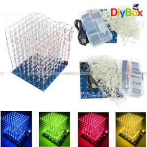 3D LED LightSquared DIY Kit 8x8x8 3mm LED Cube White LED Blue/Green/Red/Yellow - Picture 1 of 35