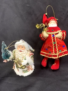 Vintage Colorful Santa Claus Christmas Tree Ornament Set 2 - Picture 1 of 17