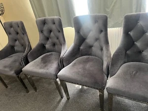 Grey Velvet Dining Chairs and marble effect extendable table - Picture 1 of 5