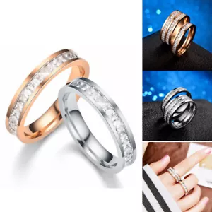 Anillo circular de diamantes de imitación de circón de acero inoxidable para mujer niña joyería regalo de amor - Imagen 1 de 17