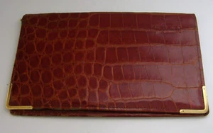 STYLISH LARGE 9 CARAT GOLD CROCODILE SKIN LEATHER CARD CASE WALLET 1954 VINTAGE - Picture 1 of 8