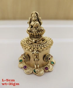 Indian Gold Plated God Lakshmi Haldi Kumkum Dabbi Pooja Accessory Gift Jewelry - Picture 1 of 3