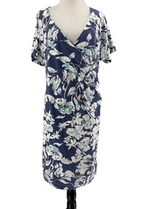 Soft Surroundings Women's Plus Blue Floral Shapely Anywhere Faux Wrap Dress 1X - Picture 1 of 4