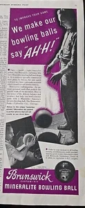 Bola de boliche Brunswick Mineralite 1941 anuncio deportivo vintage - Imagen 1 de 1