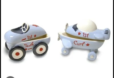 Juego de recuerdo de hadas de dientes y rizos vintage avión azul y coche regalo de baby shower Foto 1 de 3