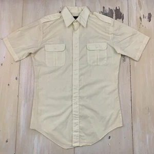 PRINCETON HALL: Camicia vintage anni 80 manica corta gialla uniforme con bottoni, uomo MEDIA - Foto 1 di 8