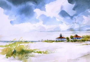 Port Boca Grande Leuchtturm & Museum, Florida. James Mann Aquarell Notizkarten - Bild 1 von 2