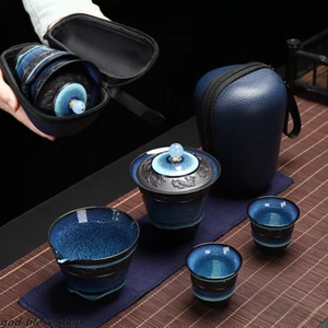 Portable Tea Set Creative Kiln Change Tea Pot Pitcher Tea Cup With Bag Blue New - Picture 1 of 9