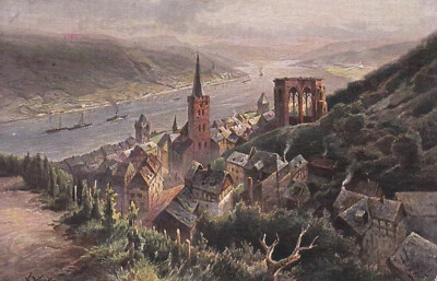 AK Bacharach Rhein - vom Dampfer "Overstolz" ind die Schweiz bedarfsgelaufen - Bild 1 von 2