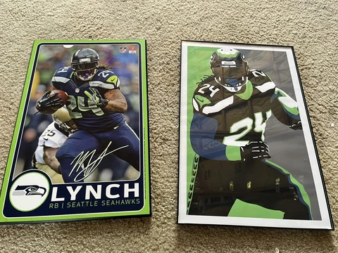 Set Of 2 Seattle Seahawks Marshawn Lynch Portrait Sports Print Art 11x17 Cover