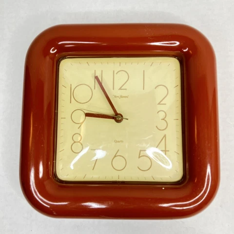 Vintage MCM Timothy Fox by New Haven Retro Wall Clock Orange Block Cube Bubble Cover