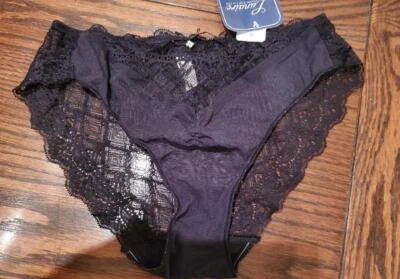 全新带标签 LUNAIRE COUTURE 蕾丝背面 HIPSTER PANTIES ROUCH FRONT R/STONE 22232 黑色 S — 第 1/2 张图片