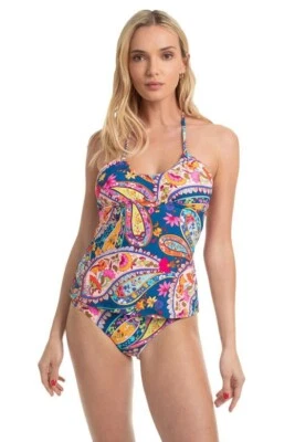 Nuevo con etiquetas Camiseta Tankini Trina Turk PAISLEY MARROQUÍ Talla 8 y Parte Inferior Hipster Fruncida Talla 10 Foto 1 de 4