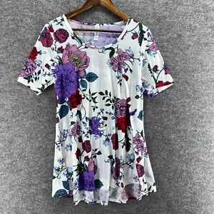 New LulaRoe T-Shirt Women M Medium White Floral Short Sleeve Round Neck Casual - Picture 1 of 8