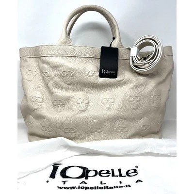Bolso de Mano IO PELLE Italia Calavera Cuero Repujado LATTE Beige XL Weekender Xbody Foto 1 de 4