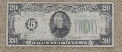 1934 A Series - Twenty Dollar Federal Reserve Note – Green Seal - circulated - Image 1 of 2