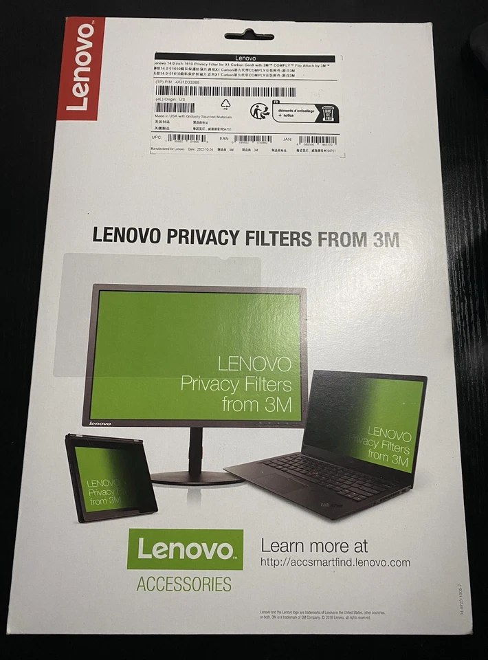 Lenovo 1P4XJ1D33268 14" Privacy Filter for X1 Carbon Gen9 with 3M COMPLY - Image 1 of 1