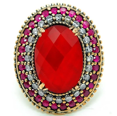 Anillo de plata de ley 925 granate de fuego estilo Imperio Otomano 11 quilates talla 9 HB4-1 Foto 1 de 4