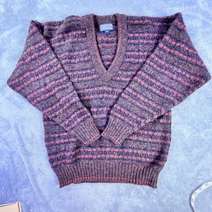 Vintage Lands End Sweater Womens Small Brown Shetland 100% Wool V Neck Made UK - Picture 1 of 11