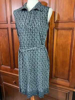 Vestido para mujer Max Studio talla mediana lazo cintura estampado geométrico azul gris bajo A Foto 1 de 4