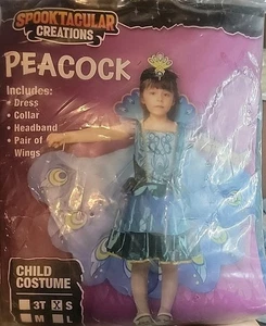 Costume bambina pavone vestito e fascia Halloween teatro travestimento finto cosplay - Foto 1 di 4