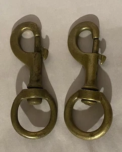 Vintage Large 4.5 Inch Solid Brass Swivel Bolt Snap Hooks  Swivel Eye Lot Of 2 - Picture 1 of 5