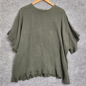 Imagine Italy Top Womens One Size Fit M L Green Woven Linen Cotton Blouse - Picture 1 of 11