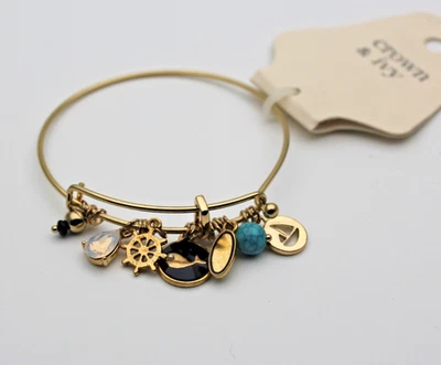 New NWT Crown & Ivy Nautical Charm Gold Tone Bracelet RV $32 - Image 1 of 4