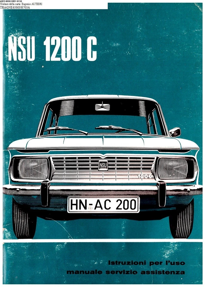 NSU 1200 C  - USO E MANUTENZIONE - Driver's Handbook! - Immagine 1 di 1