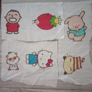 sanrio hello kitty fun fabric scrap 3 to 4.5 inch 6 character 3pc #1004 new - Picture 1 of 2