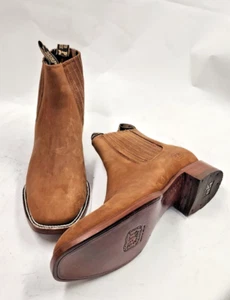 Herren Echt Rindsleder Nubock Rodeo Knöchel Eckige Zehe Stiefel Handarbeit - Bild 1 von 3