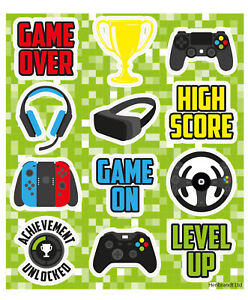6 Gamer Sticker Sheets - Pinata Toy Loot/Party Bag Fillers Kids Xbox Playstation
