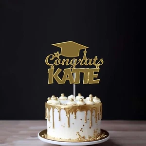 Personalised Congrats Cake Topper Acrylic Mirror Graduation Custom With Any Name - Picture 1 of 11