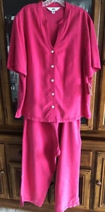 AKS Amy KSU Women’s Vibrant Pink S/S 100% Tencell Pant Set 1X Plus NWT Vintage? - Picture 1 of 18