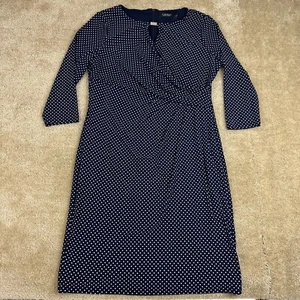 Lauren Ralph Lauren Dress 16 polka dot Stretch long sleeve V neck wrap blue - Picture 1 of 21