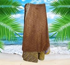 Women Long Wrap Skirt,Beach Coverup Sarong, Silk Sari Wrap Skirts,brown One size