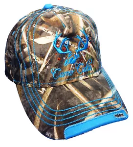 Women Realtree Camo Cap with Blue Trim and logo Plus Free Gift - Picture 1 of 3