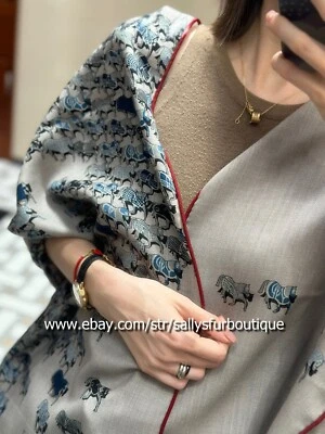 Sallys 70% Cashmere 30% Silk Mens Wrap Oblong Horses Print 2 Face Scarf 185*65cm - Image 1 of 4