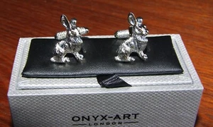 Superb pair of rhodium-coated hare/rabbit cufflinks in box - Picture 1 of 2