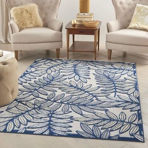 Nourison Aloha Indoor/Outdoor Ivory/Navy 2'3" x 8' Area Rug, Easy Cleaning, N... - Picture 1 of 8