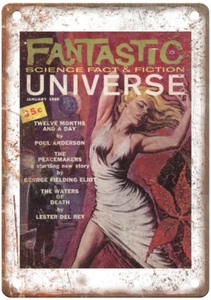 1960 Pulp Cover Fantastic Universe v12 n03 insegna metallo look retrò J1449 - Foto 1 di 2