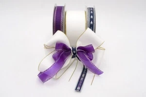 1.5" & 3/4" x 25YD + 3/8" 20YD Classy White & Star Design Ribbon - Picture 1 of 5