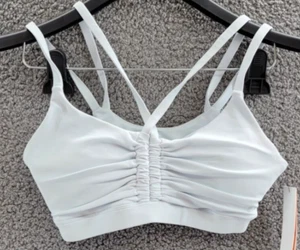 AQUA Athletic Strappy Shirred Sports Bra Women's S Mist V-Neck Pullover Style - Picture 1 of 12