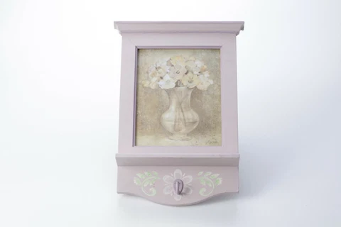 Wall Mount Wooden Annie Sloan Henrietta Pink Hand Painted Print Coat Hook/Shelf Cover