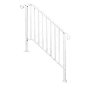 Wrought Iron Handrail Adjustable Fits 3-4 Steps Stair Hand Rail Outdoor White - Picture 1 of 11