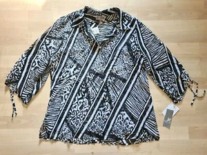 JM Collection Animal Print Blouse Sheer Top 2 Pc Set Size Large Black with Tank  - Picture 1 of 7