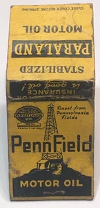 Alter getragener Streichholzschachteleinband PennField Motoröl! Feinste Pennsylvania Felder! d1786 - Bild 1 von 4