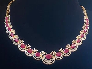 Pave 2.60 Cts Round Brilliant Cut Diamond Ruby Necklace In 585 14K Rose Gold - Picture 1 of 12