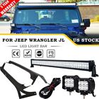 52" Led Work Light Bar +2X 4" Pods+Mount Bracket Kit For Jeep Wrangler Jl 18-23